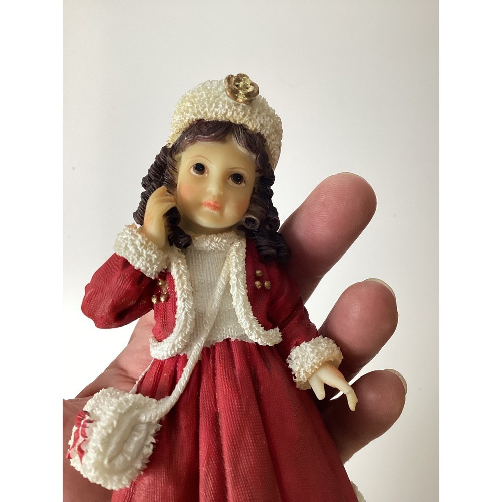 Vintage Style Victorian Girl Figurine Red Winter Coat White Trim 5 Inch Statue - Picture 5 of 9